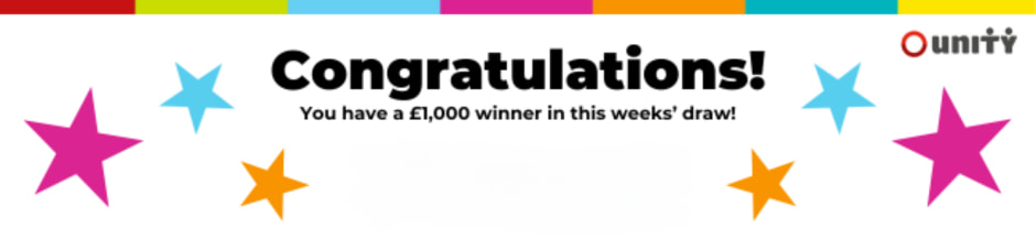 Image showing congratulations message sent to someone who won a thousand pounds in our lottery
