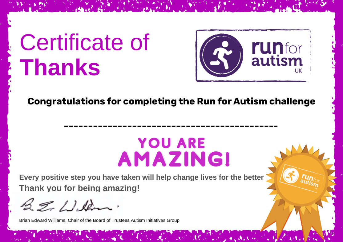 Run for Autism certificate